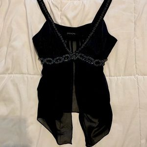 PATRIZIA PEPE  Vintage/ New BLACK SHEER MESH CAMI TOP Beads & Crystals Small